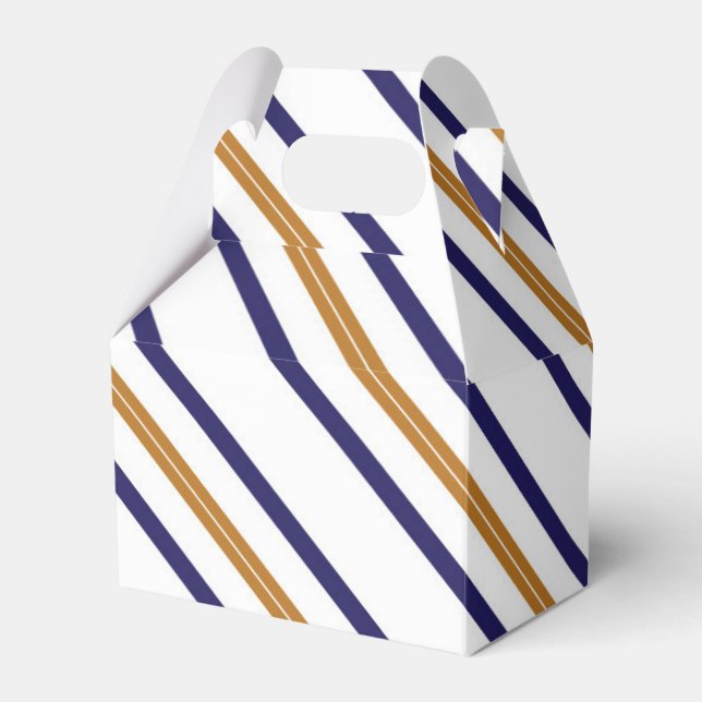 Nautical Striped Gold Blue Birthday Favor Box (Front Side)