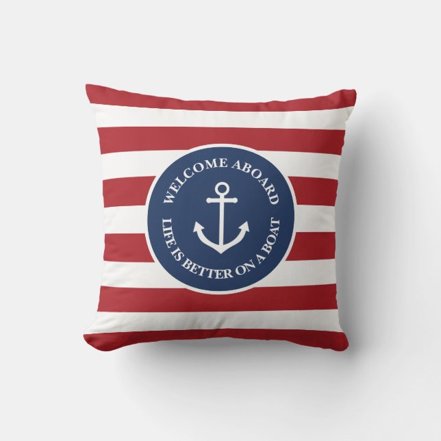Nautical striped life is better on a boat pillow (Front)