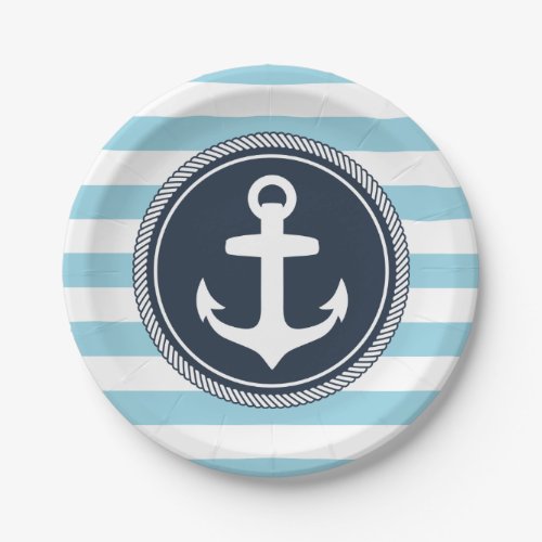Nautical Striped Navy and Light Blue Paper Plates