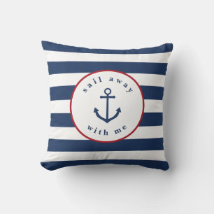 Nautical striped sail away with me pillow