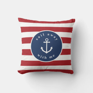Nautical striped sail away with me pillow
