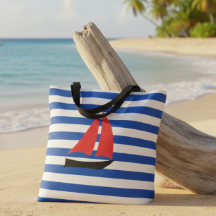 nautical striped tote bag, tote bag with sailboat