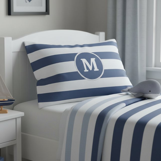 Nautical Striped Weave Monogram Navy White ID1248 Pillow Case (Creator Uploaded)