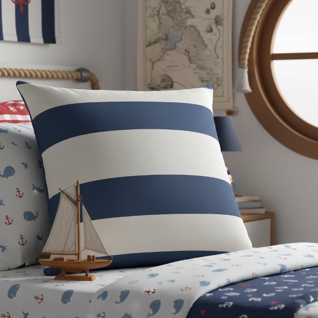 Nautical Striped Weave Navy White ID1248 Throw Pillow (Creator Uploaded)