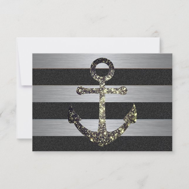 Nautical Striped Wedding RSVP Sparkle Anchor (Front)
