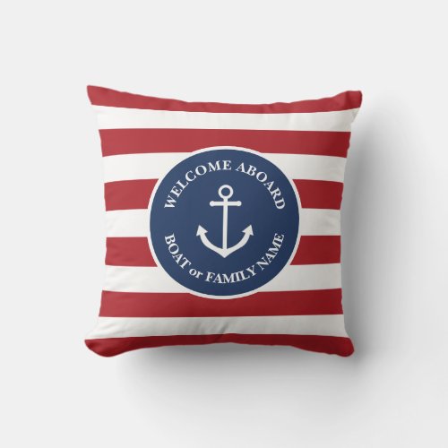 Nautical striped welcome aboard pillow