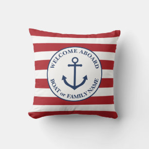 Nautical striped welcome aboard pillow