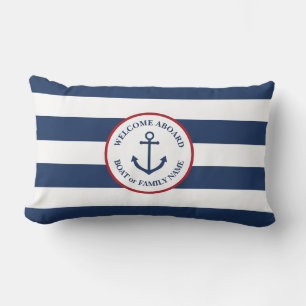 Nautical striped welcome aboard pillow