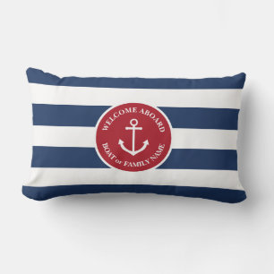 Nautical striped welcome aboard pillow