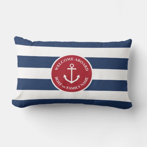 Nautical striped welcome aboard pillow