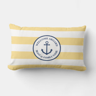 Nautical striped welcome aboard pillow