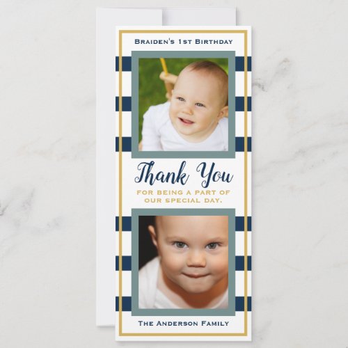 Nautical Stripes 1st Birthday Thank You Photo Card