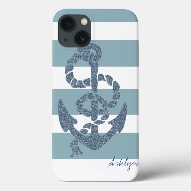 Nautical Stripes Anchor Case-Mate iPhone Case (Back)