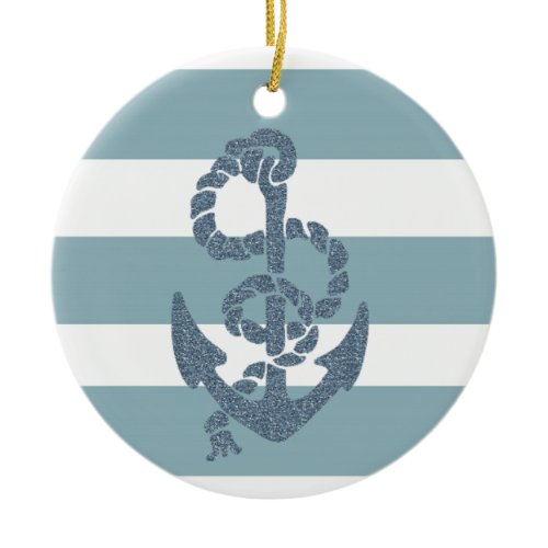 Nautical Stripes Anchor Ceramic Ornament