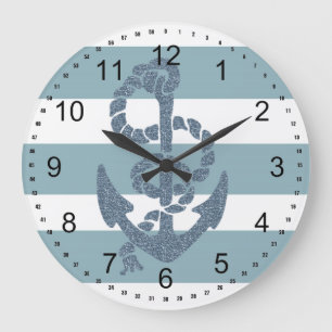 Nautical Stripes Anchor Large Clock