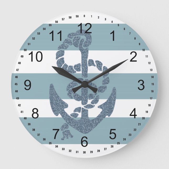 Nautical Stripes Anchor Large Clock (Front)
