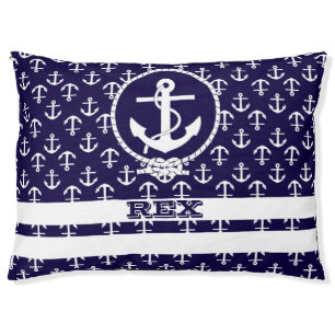 Nautical Stripes Anchor Pattern with Your Pet Name Bed