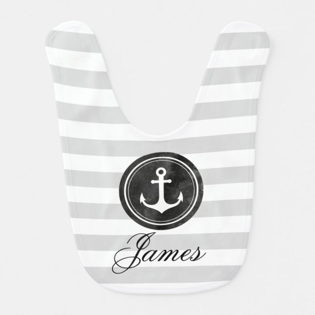 Nautical Stripes Anchor Personalized Name Baby Bib (Front)