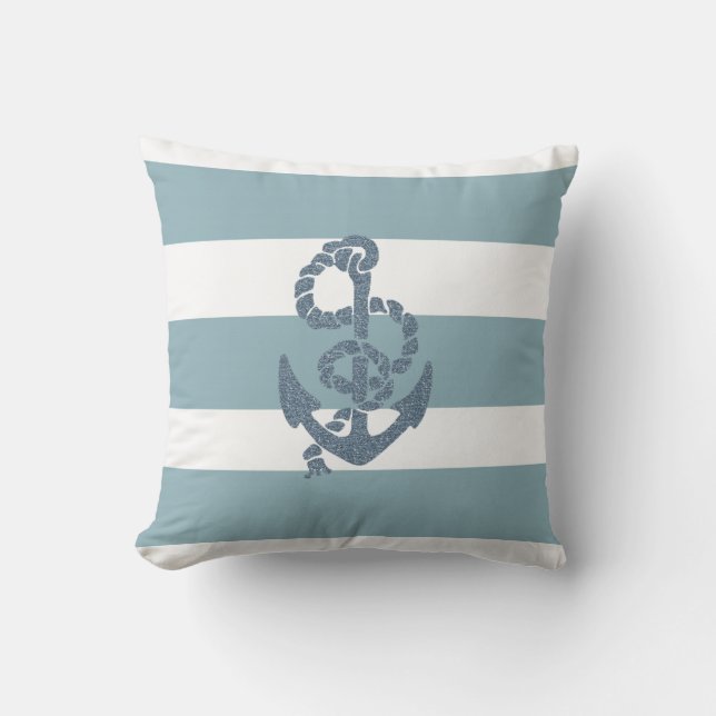 Nautical Stripes Anchor Throw Pillow (Front)