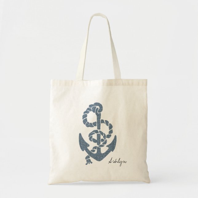 Nautical Stripes Anchor Tote Bag (Front)
