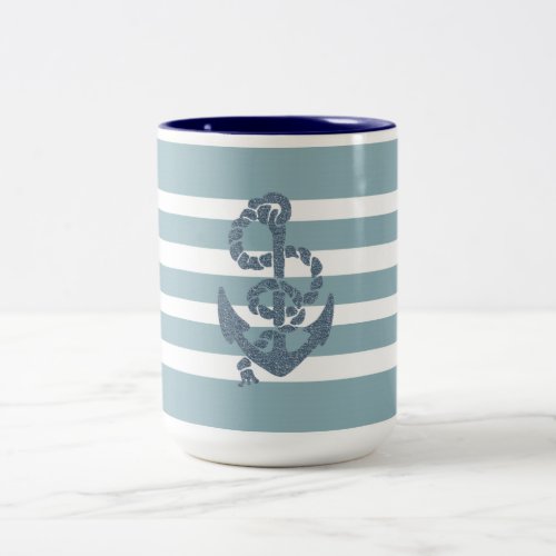 Nautical Stripes Anchor Two_Tone Coffee Mug