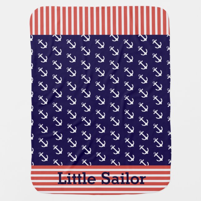 Nautical Stripes Anchors Baby Blanket (Front)