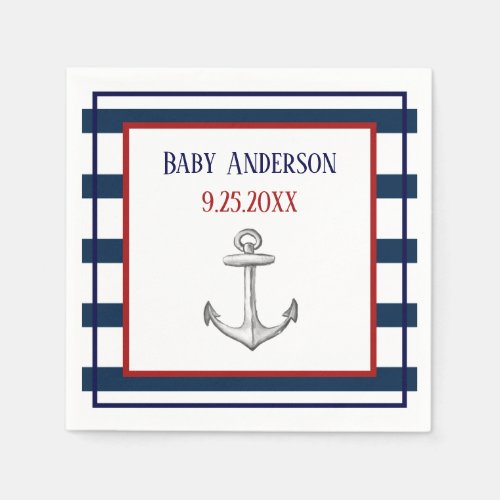 Nautical Stripes and Anchor Baby Shower Napkins