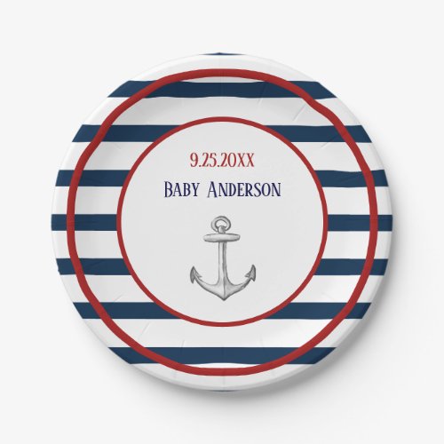 Nautical Stripes and Anchor Baby Shower Paper Plates
