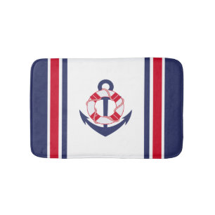 Nautical Stripes and Anchor Bathroom Mat
