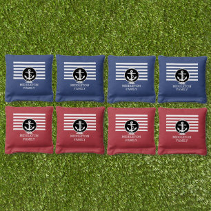 Nautical Stripes and Anchor   Cornhole Bags