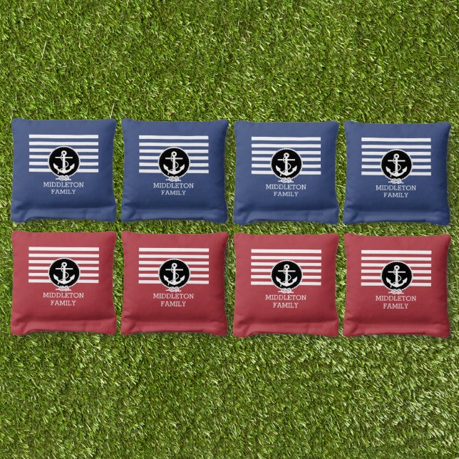 Nautical Stripes and Anchor   Cornhole Bags (Set)
