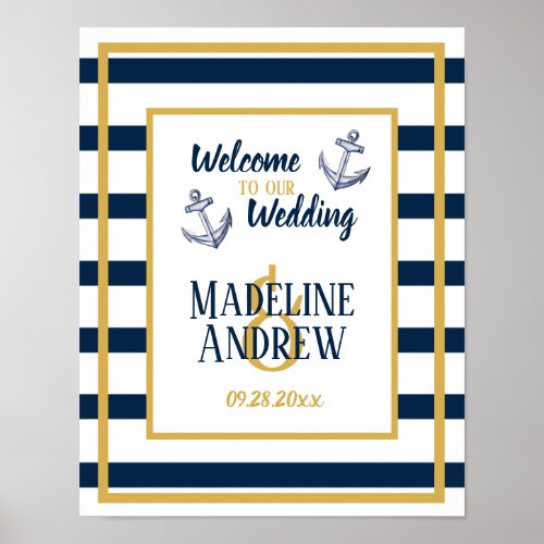 Nautical Stripes and Anchor Custom Wedding Poster