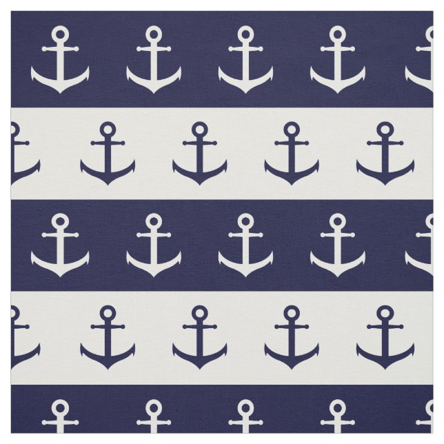 Nautical stripes and anchor pattern fabric (Swatch)