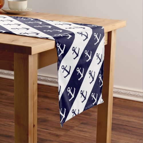 Nautical stripes and anchor pattern short table runner