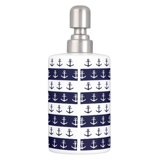 Nautical stripes and anchor pattern soap dispenser & toothbrush holder (Back)