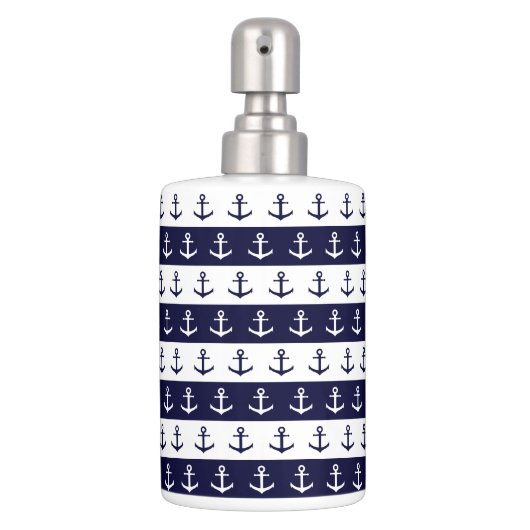 Nautical stripes and anchor pattern soap dispenser & toothbrush holder (Front)