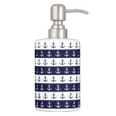 Nautical stripes and anchor pattern soap dispenser & toothbrush holder (Right)