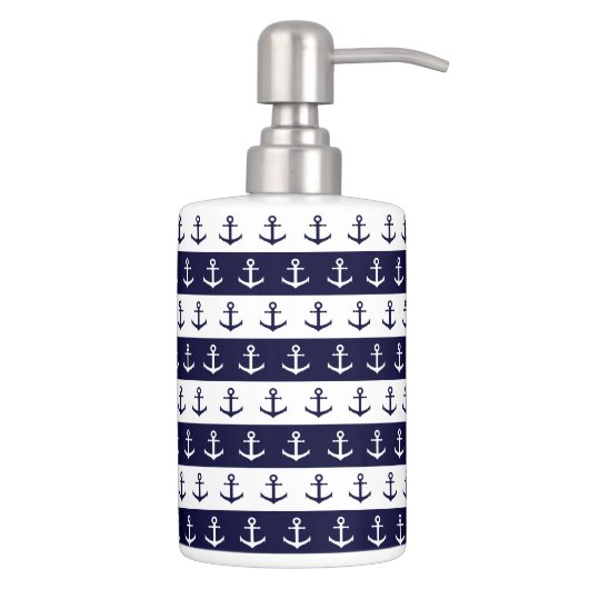 Nautical stripes and anchor pattern soap dispenser & toothbrush holder (Right)