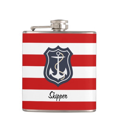 Nautical Stripes and Anchor with Monogram Flask