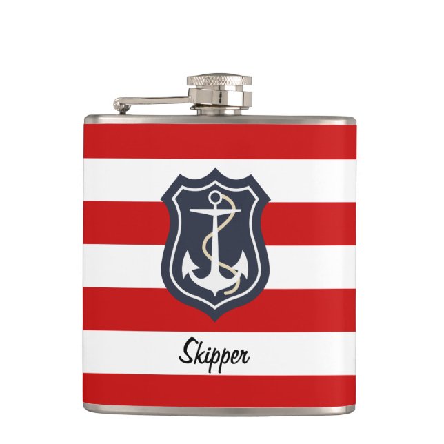 Nautical Stripes and Anchor with Monogram Flask (Front)