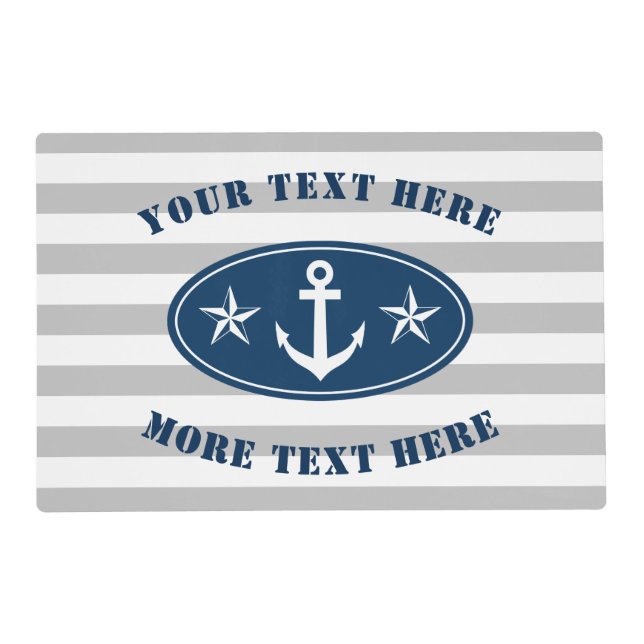 Nautical stripes and boat anchor custom laminated placemat (Front)