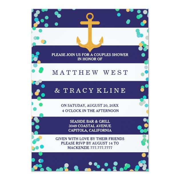 Nautical Stripes And Dots Couples Wedding Shower Invitation