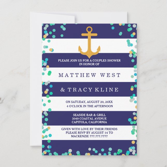 Nautical Stripes and Dots Couples Wedding Shower Invitation (Front)