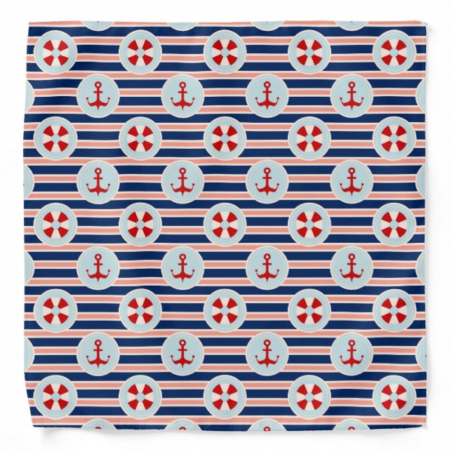 Nautical Stripes And Dots Pattern Bandana (Front)
