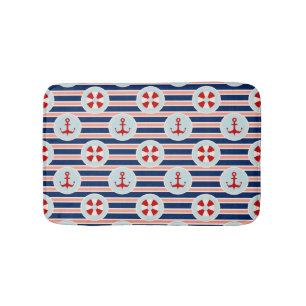 Nautical Stripes And Dots Pattern Bathroom Mat