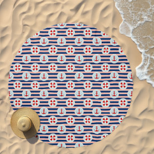 Nautical Stripes And Dots Pattern Beach Towel