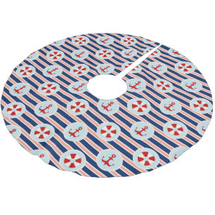 Nautical Stripes And Dots Pattern Brushed Polyester Tree Skirt