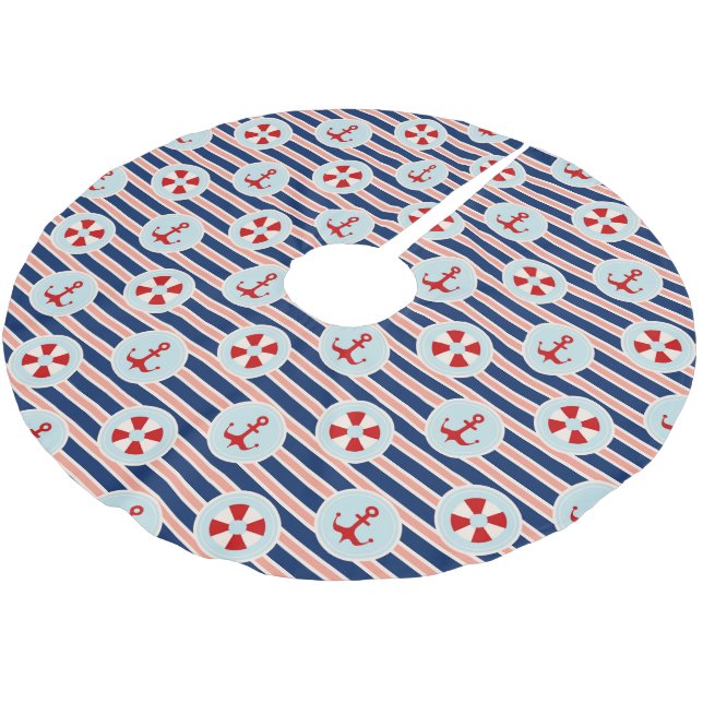 Nautical Stripes And Dots Pattern Brushed Polyester Tree Skirt (Angled)