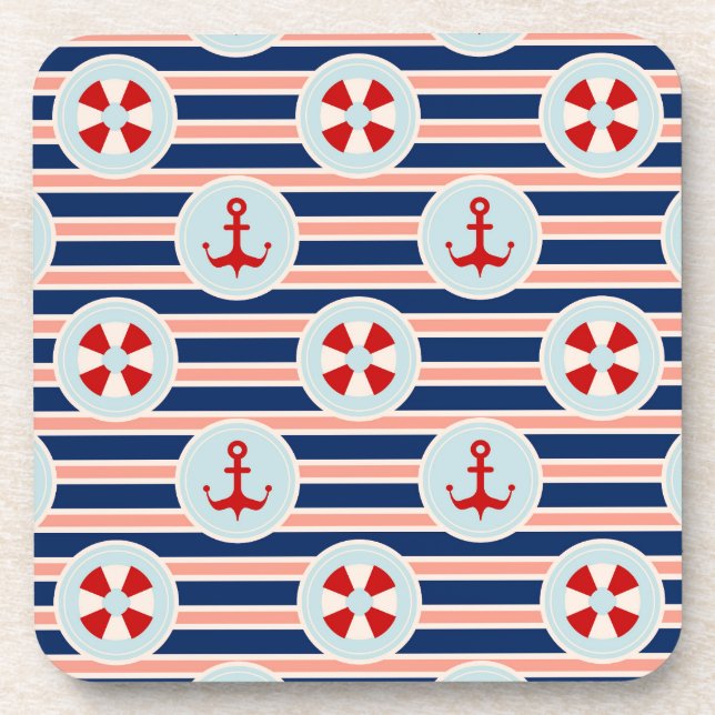 Nautical Stripes And Dots Pattern Coaster (Front)
