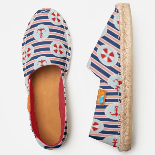 Nautical Stripes And Dots Pattern Espadrilles